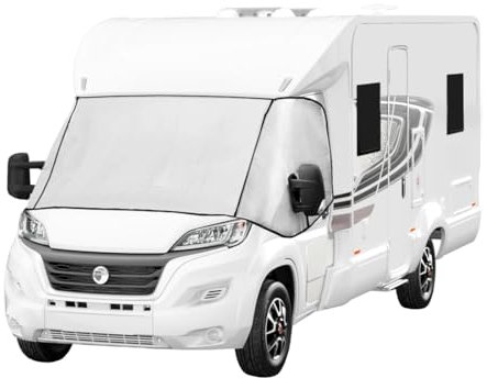 Cubierta Parabrisas Autocaravana Protección Térmica Externa | Impermeable Y Aislante | Ventana c/Cremallera | Bolsillos Almacenamiento | Bolsa de Transporte | Compatible c/Variedad de autocaravanas