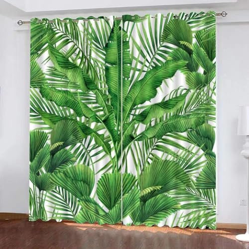 3D Drucken Gardinen Tropische Palmenblätter Wohnzimmer Vorhänge, Tropische Palmenblätter Vorhang Blickdicht Ösen Wärmeisolierend Gardine, Schlafzimmer Deko Curtain 2 Stücke 75 x 166 cm BxH w3892