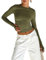 Women's Slim Fit Crop Tops Casual Solid Color Crew Neck Long Sleeve Tight T-Shirt Basic Blouse Tee Tops (X-Army Green with Thumb Holes, S)
