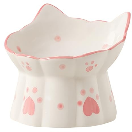 Siocok Ceramic Cat Feeder, Elevated Cat Bowls with Stand, 15° Tilted, Neck Protective, Backflow Prevention, Pink