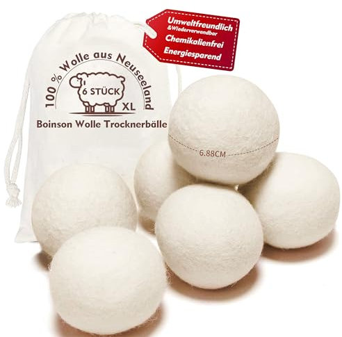 Lot de 6 boules de séchage de 7 cm pour sèche-linge en laine de mouton 100 % naturelle sans produits chimiques - Réutilisables - Antistatique - Réduit les plis et le temps de séchage
