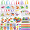 Toyssa Dino Party Mitgebsel Kindergeburtstag Stoffbeutel zum Bemalen für Kinder mit Taschen zum Bemalen Stapelbar Wachsmalstifte Dino Figuren Schnapparmband Pinata Füllung Give Aways Kindergeburtstag