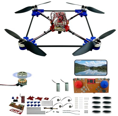 Quadrotor Drone DIY Kit: A Unique STEM Project with Brushless Motor, Optical Flow Hovering, One-Click Takeoff and Landing, and 360° Flip for DIY Enthusiasts to Learn Drone Basics