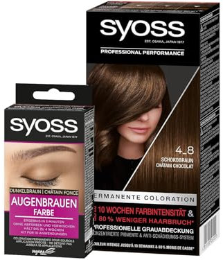 SYOSS Color Coloration 4_8 Schokobraun Stufe 3 (1x 115 ml), permanente Coloration für bis zu 10 Wochen Farbintensität & Augenbrauen Kit Augenbrauenfarbe Dunkelbraun Stufe 3 (17 ml)