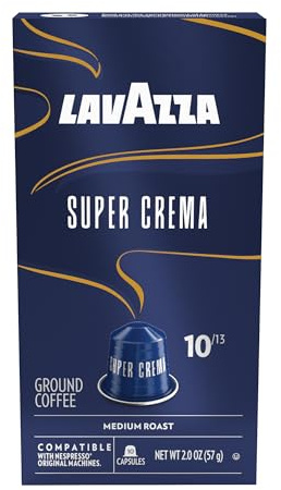 Lavazza Super Crema Aluminum Capsules Compatible with Nespresso* Original Machines, Medium Roast, Arabica and Robusta Blend (10 Capsules)