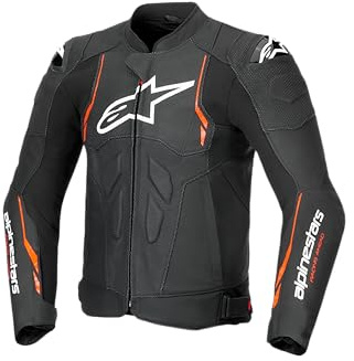 Alpinestars Dusk Airflow perforierte Motorrad Lederjacke, schwarz/neon-rot, 48