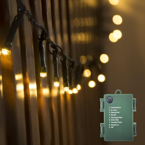 YUCHOI Battery Powered LED Christmas Lights, String Fairy Lights On Dark Green Cable for Indoor/Outdoor Xmas Tree Deco Party (10m-100led)