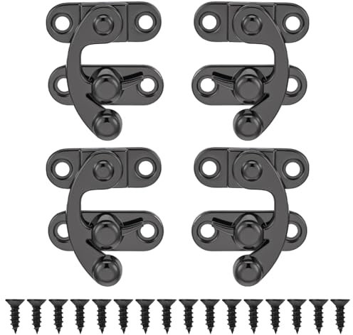 Confezione da 4 piccoli fermi neri con piccolo gancio di chiusura, chiusura a battente, chiusura per scatola di gioielli, mini chiavistello, chiavistello per petto, chiavistelli in lega di zinco