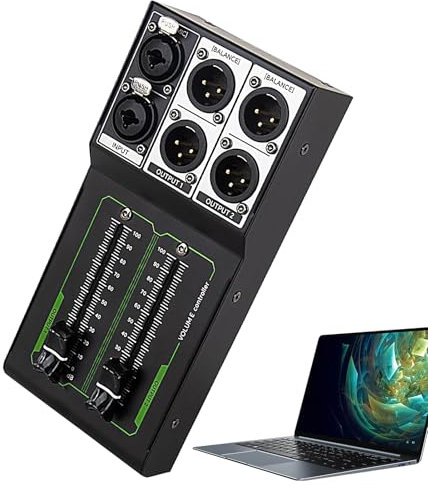 Studio Monitor Controller, Passive Professional Volume Control, 1 Input 2 Output, 70mm Fader, Precise Audio Adjustment, Ideal for Studio and Home Audio Systems