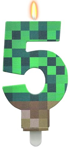 ParPix Pixelmotiv Geburtstagskerzen Zahlen 5, Pixel Kerze 5 Geburtstag Mädchen Junge, Grün Kerzen Geburtstagsdeko 5 Jahre, Videospiel Pixel 5 Geburtstagskerzen, Gaming Pixel Thema 5 Geburtstagskerze
