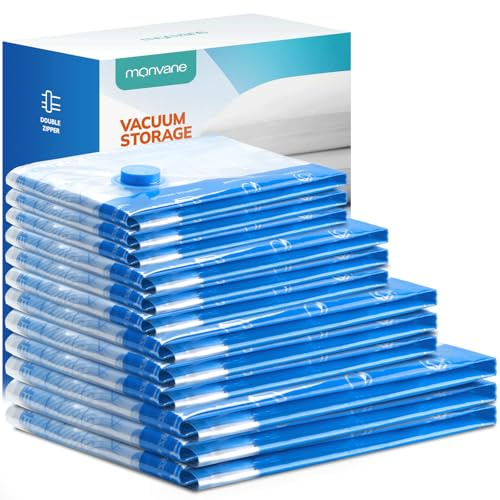 Vacuum Compression Storage Bags for Clothes - 12 Pack Reusable Space Saver Bags for travel (3*L + 3*M + 3*S + 3*XS)