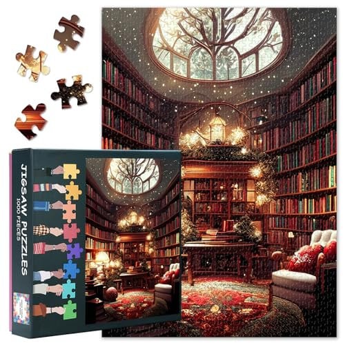 Jigsaw Puzzles 1000 Pieces - 1000 Piece Puzzle for Adults, Antique Library with Wooden Bookshelves & Vintage Books, Adult Puzzles 1000 Pieces - 27.5x19.7 in