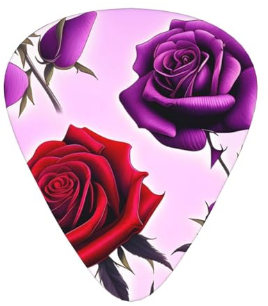 Set di 12 plettri per chitarra con rose rosse e viola, tra cui 3 spessori di plettri per chitarre acustiche, ukulele e molto altro ancora.