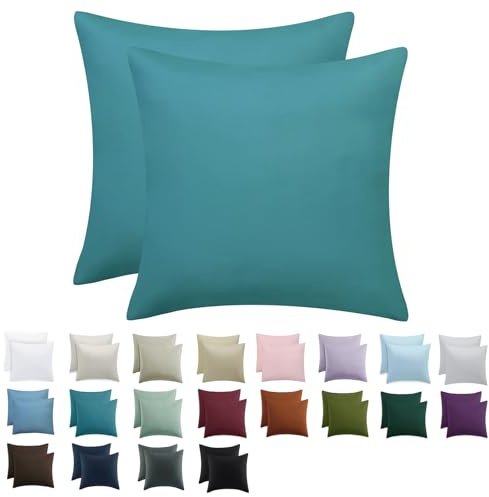 Tifschlaf Kissenbezug 80x80 2er Set - Kopfkissenbezug 80 x 80 Türkis mit Reißverschluss aus Mikrofaser Weich, 80x80cm Pillow Case