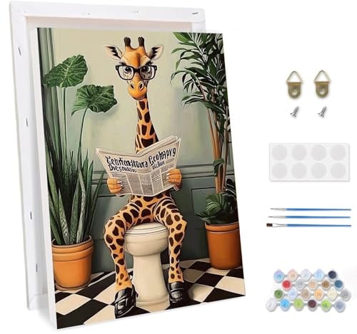TOSTOG Peinture par Numéro Adulte avec Cadre Girafe lisant le journal Peinture par Numéros pour Adulte Paint by Numbers Kit pour Décoration Murale et Cadeaux Pour La Maison (20×30cm)