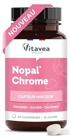 Vitavea Bien-être - Nopal Chrome - Cure 12 jours - 60 comprimés | Bien-être Silhouette - 2000 mg de Nopal - Chrome - Routine Quotidienne - Fabriqué en France