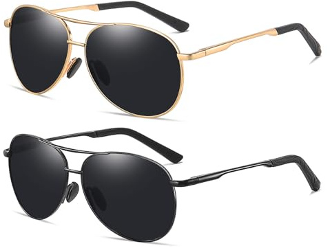 JSTHHTT 2 Pares Gafas de Sol Polarizadas Hombre Mujer, Pilot Gafas, Gafas de Sol Mujer, Gafas de Sol Hombre Polarizadas, Protecci贸n UV400, para hombre Conducir Running Pesca Viajes