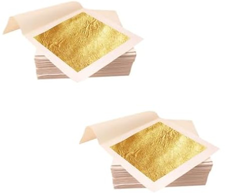 200 Blatt Blattgold Imitation zum Basteln, 8,5 x 8 cm Goldfolie für Kunst, Möbel, Nägel & Dekoration, Blattmetall Goldpapier nicht essbar für Vergolden, Malerei & DIY Projekte, B-Gold Lose Blätter