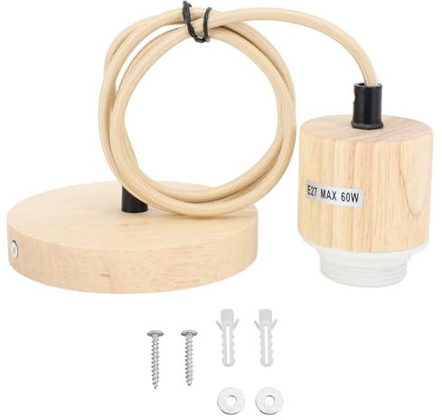 Wakects Holz Pendelleuchte Lampenfassung, E27 Lampenfassung für Deckenlampe, Vintage Pendelleuchte Lampenaufhängung, Hängeleuchte, Sockel für Holz Pendelleuchten