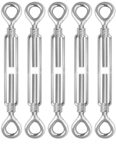 Twours 5 Pack Eye & Eye Turnbuckle, 304 Stainless Steel Tension M8 Heavy Duty Turnbuckles Adjustable Wire Rope Cable Tensioner for Shade Sail Garden