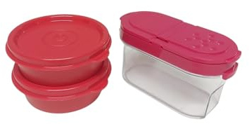 Tupperware 2er Set Wichtel Smidgets rot 80ml Mini Behälter auslaufsicher und luftdicht + Airlock Gewürz-Zwerg 125ml transparent rot Gewürzdose Gewürz-Zwerge