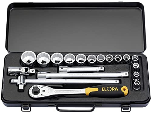 Draper 15356 Elora Metric Socket Set, 1/2 Square Drive, 40.4cm x 17cm x 5.4cm, 19 Pcs