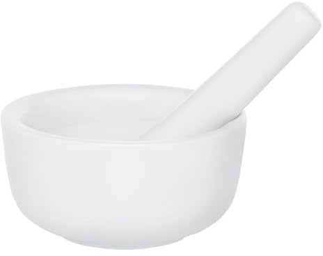 HIC Harold Import Co. Mortar and Pestle Spice Herb Grinder Pill Crusher, Fine-Quality Porcelain, White, 3.5-Inches