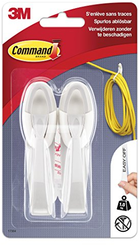 Command 17304 cavo pendenti (2 gancio in plastica, taglia M, portata: fino a 1 kg) 2 ganci + 2 strisce adesive, bianco Medium bianco