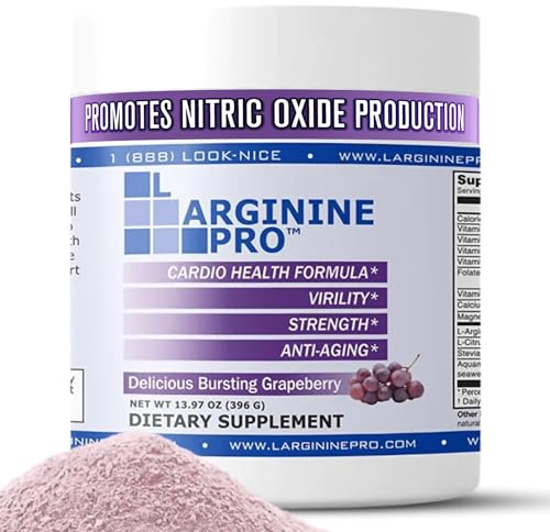 L-Arginine Pro 5,500mg L Arginine + 1,100mg Citrulline | Nitric Oxide Booster |Supports Pre Workout Energy, Blood Flow & Circulation, Grape (30 Servings)