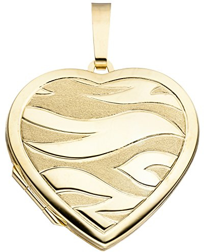 Jobo Damen Medaillon Herz 585 Gold Gelbgold mattiert Anhänger zum Öffnen