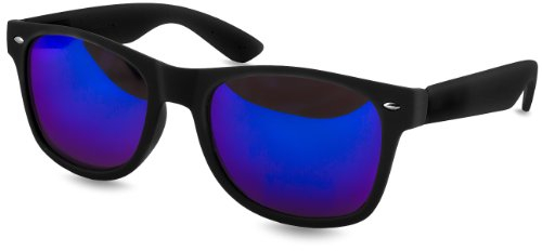 Caspar SG008 Unisex Retro Nerd Sonnenbrille, Farbe:schwarz/blau verspiegelt