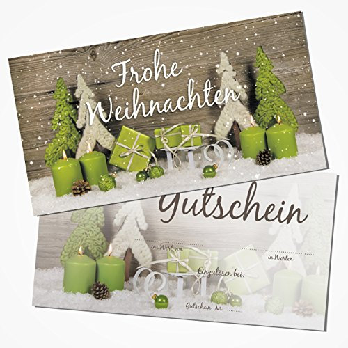 Logbuch-Verlag 100 Weihnachtliche Gutscheine FROHE WEIHNACHTEN Karten DIN lang grün grau doppelseitig für Kunden