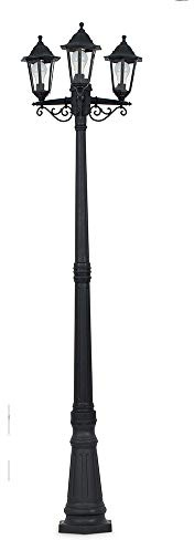 MiniSun | Traditional 1.95m Black 3 Way Lamp Post Light | Post Lights, Home Décor & Improvement Essential | Includes 6W LED Bulbs [Warm White] | Mains Wired