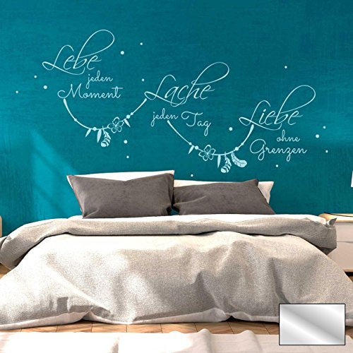 Wandtattoo Wandbild Wandaufkleber Wandsticker Aufkleber Sticker Zitat Spruch Lebe jeden Moment... mit Punkten M1973 ausgewählte Farbe: *silber* ausgewählte Größe: *XL - 100cm breit x 49cm hoch*