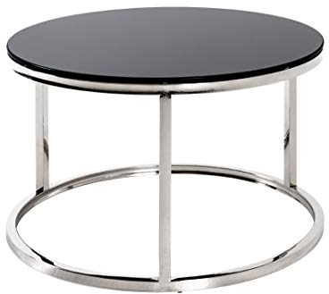 HAKU Möbel Beistelltisch Edelstahl, schwarz, Edelstahl, Sicherheitsglas 8 mm - Maße: H 36 cm x Ø 60 cm, Style: Art Deco