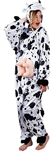 Boland - Disfraz de Vaca para Adulto, Mono de Felpa con Capucha, Estampado Animal, Cremallera Frontal, Granja, Granjero, Carnaval, Fiesta de Disfraces