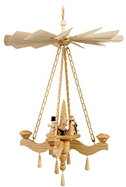 Volkskunstwerkstatt Unger Deckenpyramide - Hängepyramide Motiv Wintersport Original Erzgebirge® inkl. 4 Teelichtaufstecker #0871/T