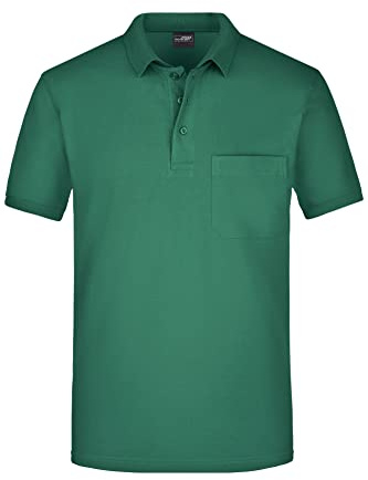 James & Nicholson Herren Piqué Polo mit Brusttasche - Hochwertiges Poloshirt für Beruf & Freizeit | Farbe: dark-green | Grösse: M