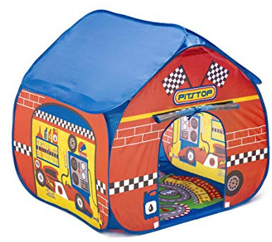 Fun2Give F2PG11807 Pop-It-Up Pit-Stop-Zelt mit Rennparcours-Untergrundmatte, Spielhaus