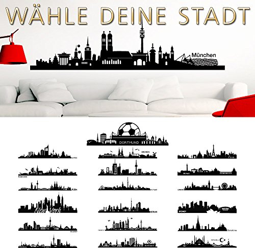 Wandaro Wandtattoo Skyline Frankfurt I schwarz (BxH) 140 x 33 cm I Wohnzimmer Städte der Welt selbstklebend Aufkleber Wandsticker Wandaufkleber Sticker W3290