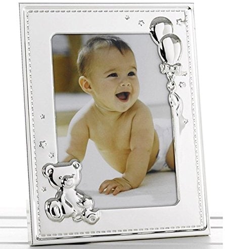 Shudehill Giftware Cadre photo avec ours en peluche et ballons en relief - Argent - Pour photo de 12,7 x 17,8 cm
