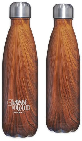Man of God - 1 Timothy 6:11, colore legno intenso, borraccia termica in acciaio inox, bevande calde o fredde