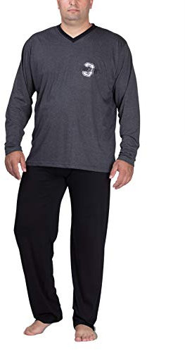Moonline Plus - Pigiama Uomo Taglia Forte in Cotone, Pigiama da Uomo Lungo (Due Pezzi, Taglie Grandi), Colore:Antracite, Größe Textil:5XL