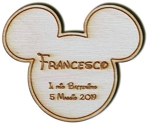 CandleSweetCandle - 5 PEZZI calamita personalizzata in legno sagoma Topolino per bomboniera e sacchetti primo compleanno o battesimo