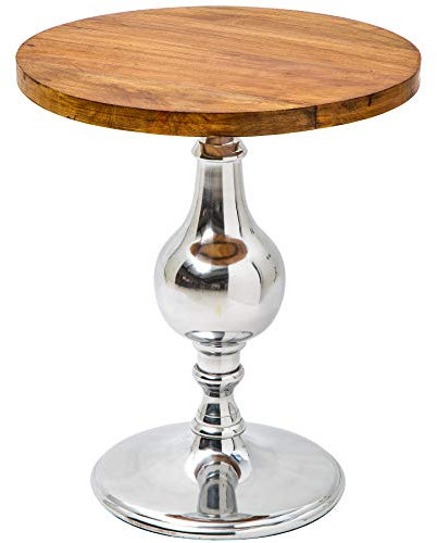 invicta INTERIOR Design Beistelltisch EXTRAVAGANCIA 60cm Mangoholz massiv rund Metall Säulenfuß Silber
