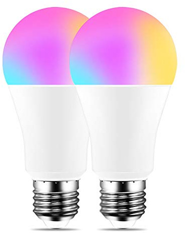 WiFi Smart Light Bulb, LED RGB Lamp Compatible with Alexa/Google Home/IFTTT, Dimmable Timer Function Bulb, APP Remote Control Table Lamp,RGB Colours + Warm +Cool White (2 Pack,10W E26)
