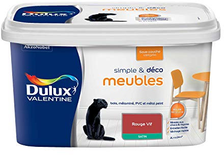 Dulux Valentine Simple & Déco Peinture intérieure de Rénovation - Pour vos meubles en bois, mélaminé, PVC, métal peint - Couleur : Rouge Vif Satin - 2L - 5330470
