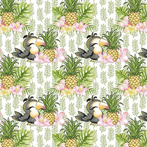 Pingianer 11,99€/m Vogel 100% Baumwolle Baumwollstoff Kinder Meterware Handwerken Nähen Stoff (Tukan Ananas Weiß, 100x160cm (11,99€/m))