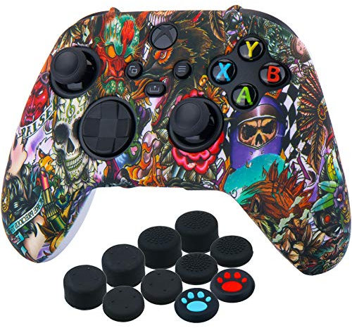 YoRHa Thickened Printing Cover Skin Case for Xbox Series X/S Controller x 1(Beasts) with Thumb Grips x 10