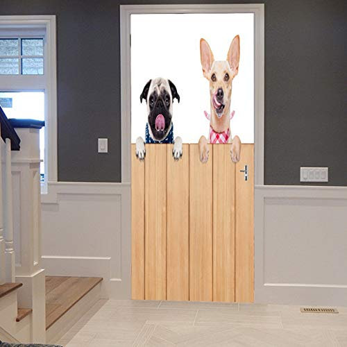 A.Monamour Türtapete Selbstklebend Türfolie Türposter 3D Lustige Hunde Haustiere Tier Themen Druck Vinyl Folie Türdeko Tapete Wandbild Türaufkleber Türtattoo 77 x 200 cm